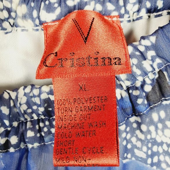 MAXI SKIRT (+ Slip) Asymmetrical Blue & White Abstract Floral Sz XL - Picture 9 of 10